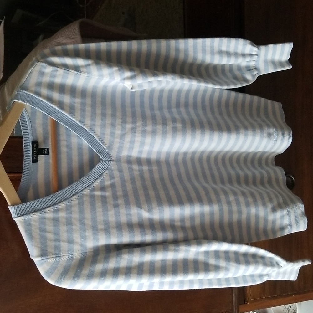 Light Blue Striped V-Neck Sweater